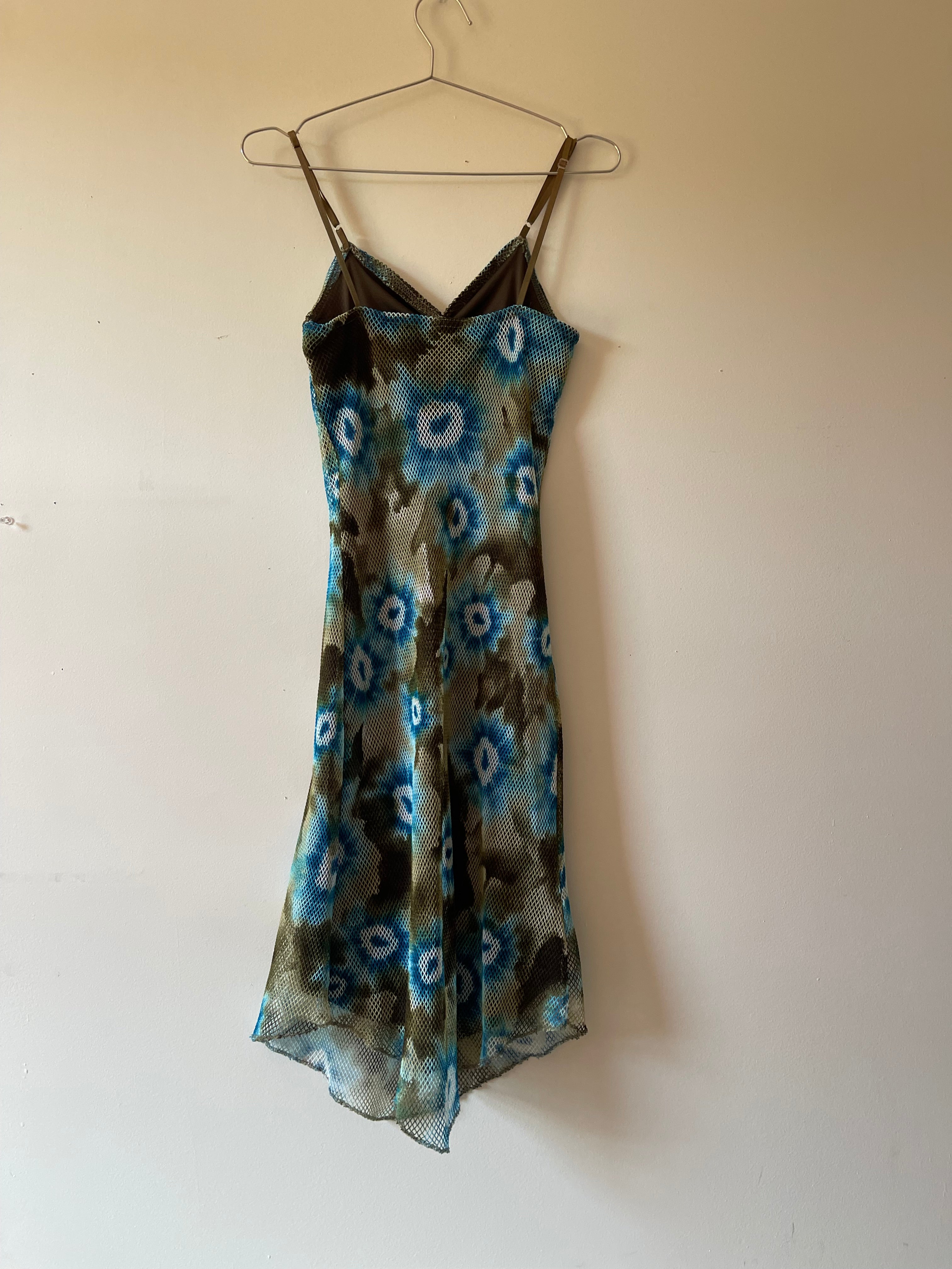 Zebra blue and green dyed mesh dress
