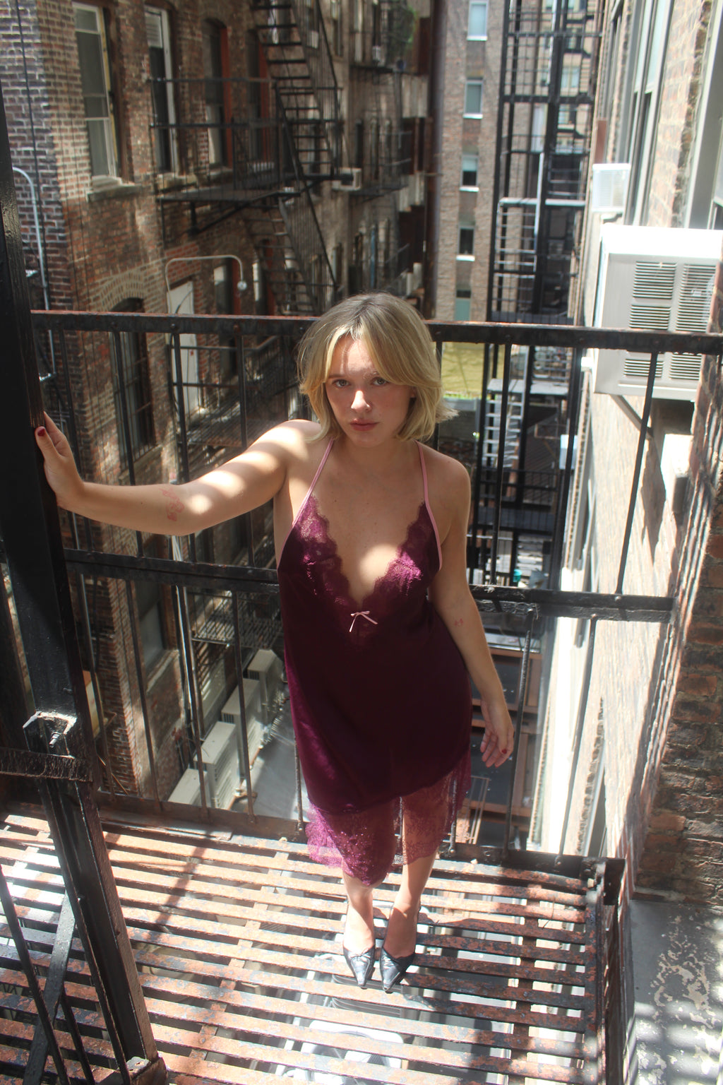 Purple lace slip dress