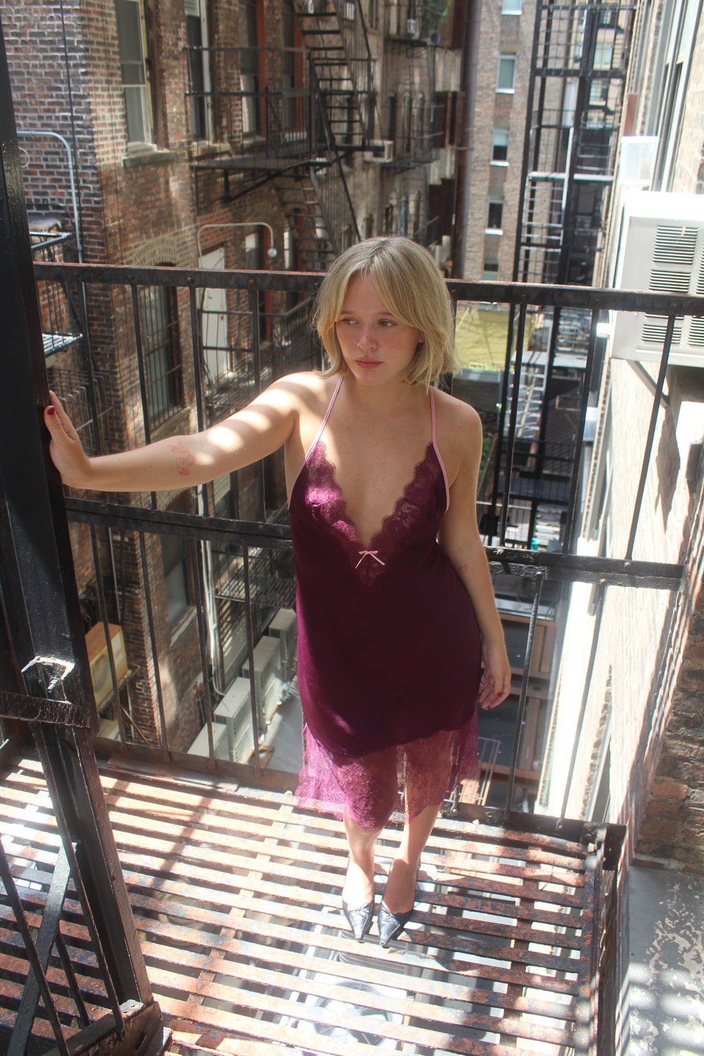 Purple lace slip dress