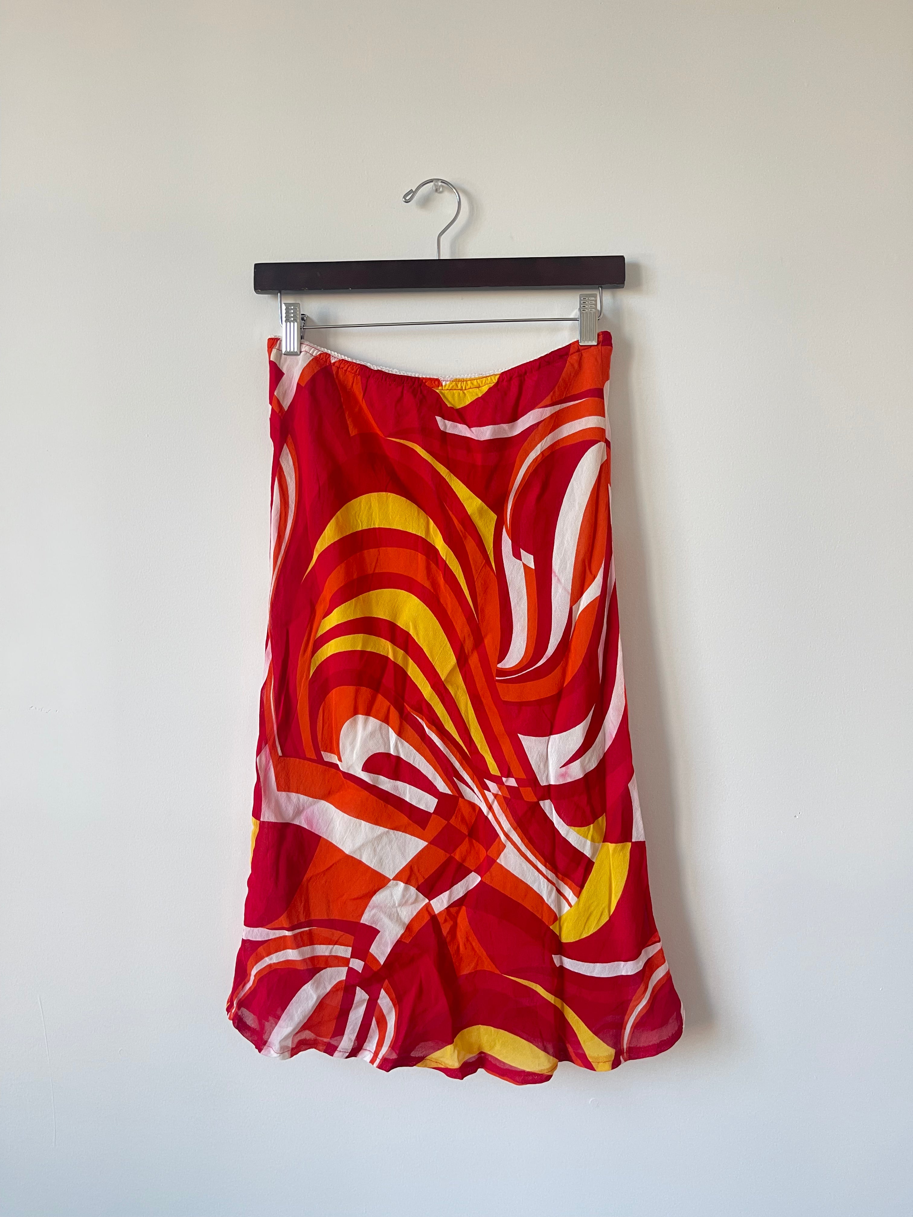 Orange & red marmo print skirt