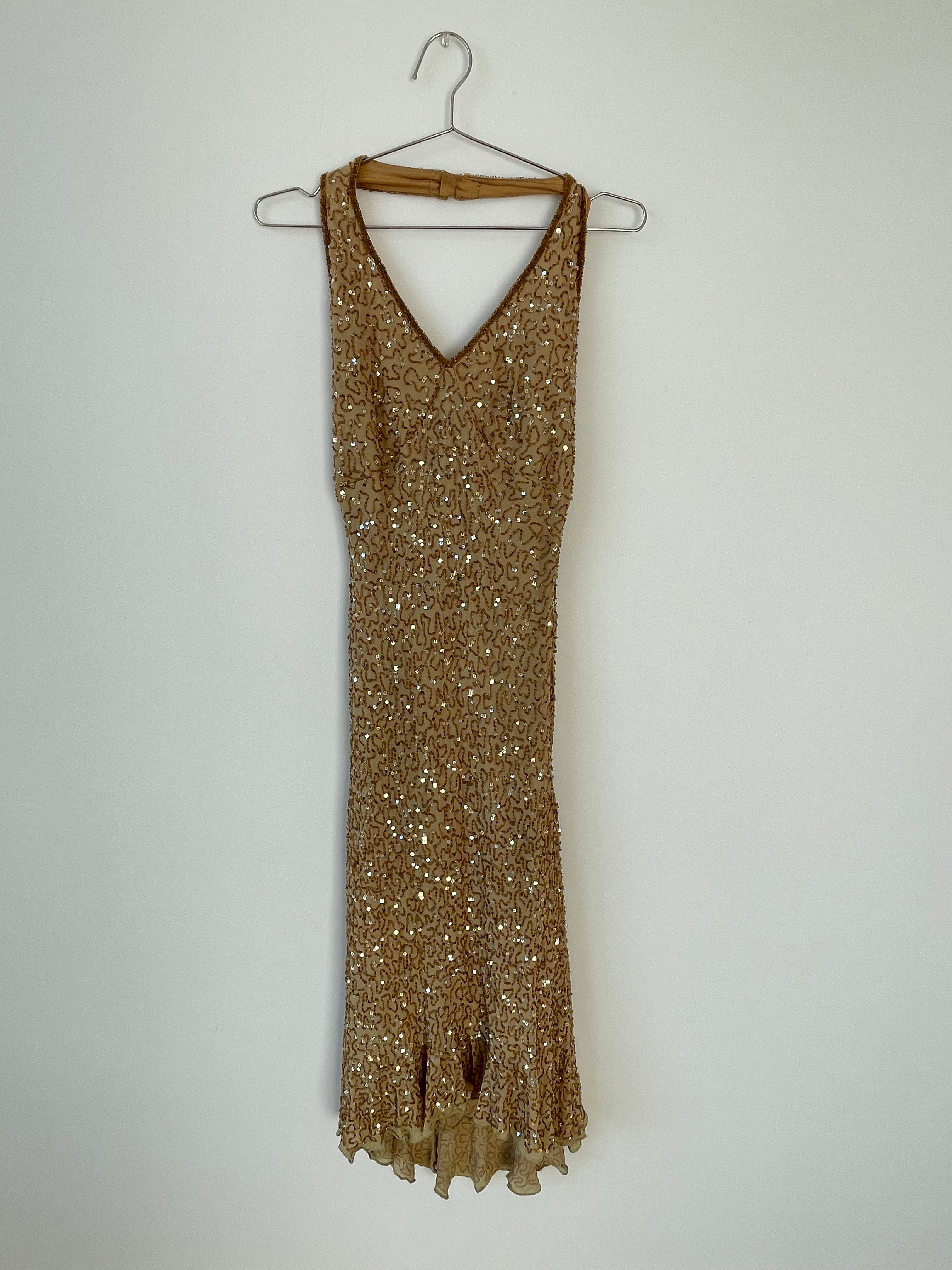 Gold beaded halter dress
