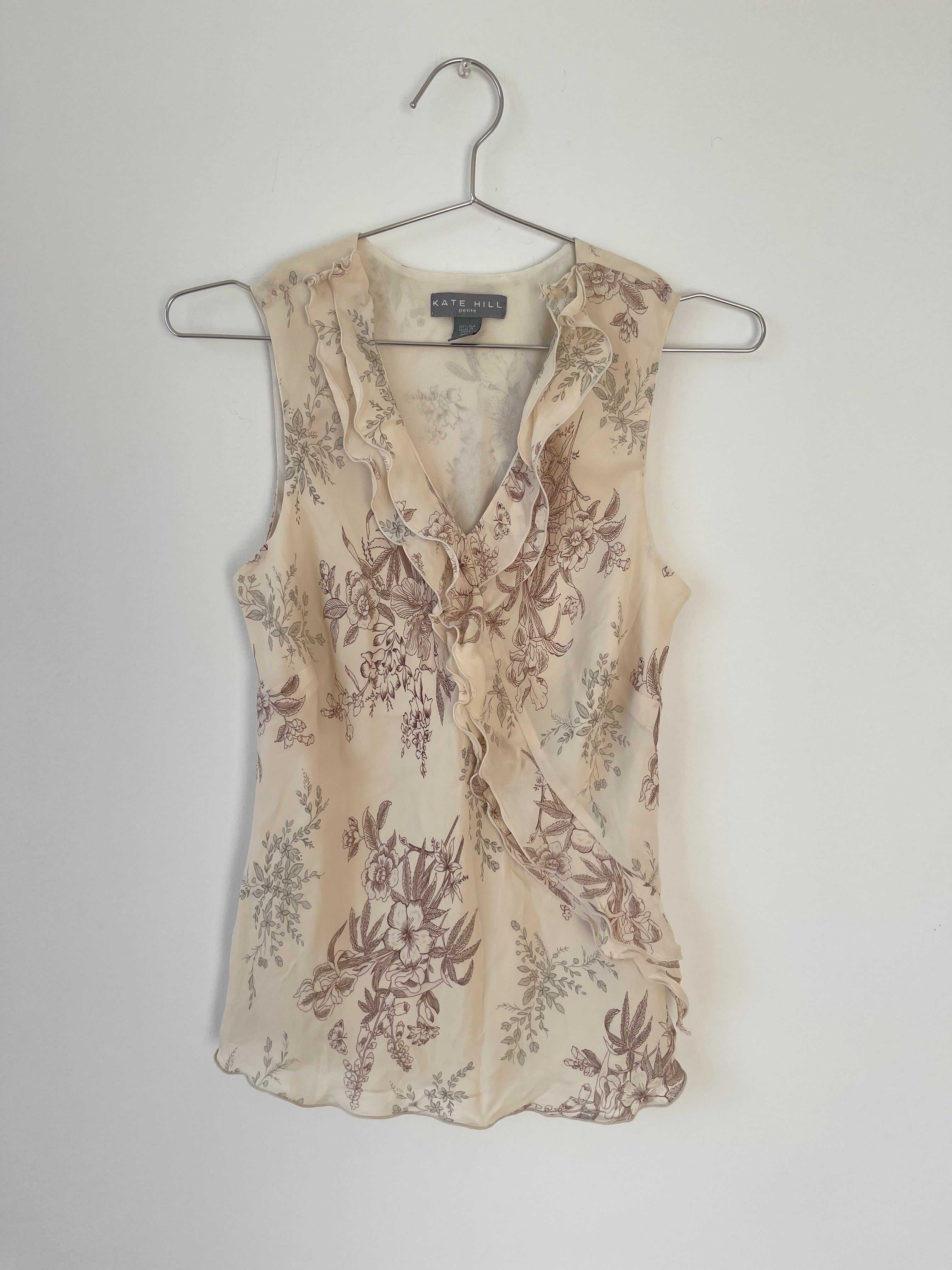 Cream silk floral top