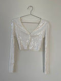 White sequin cropped cardigan