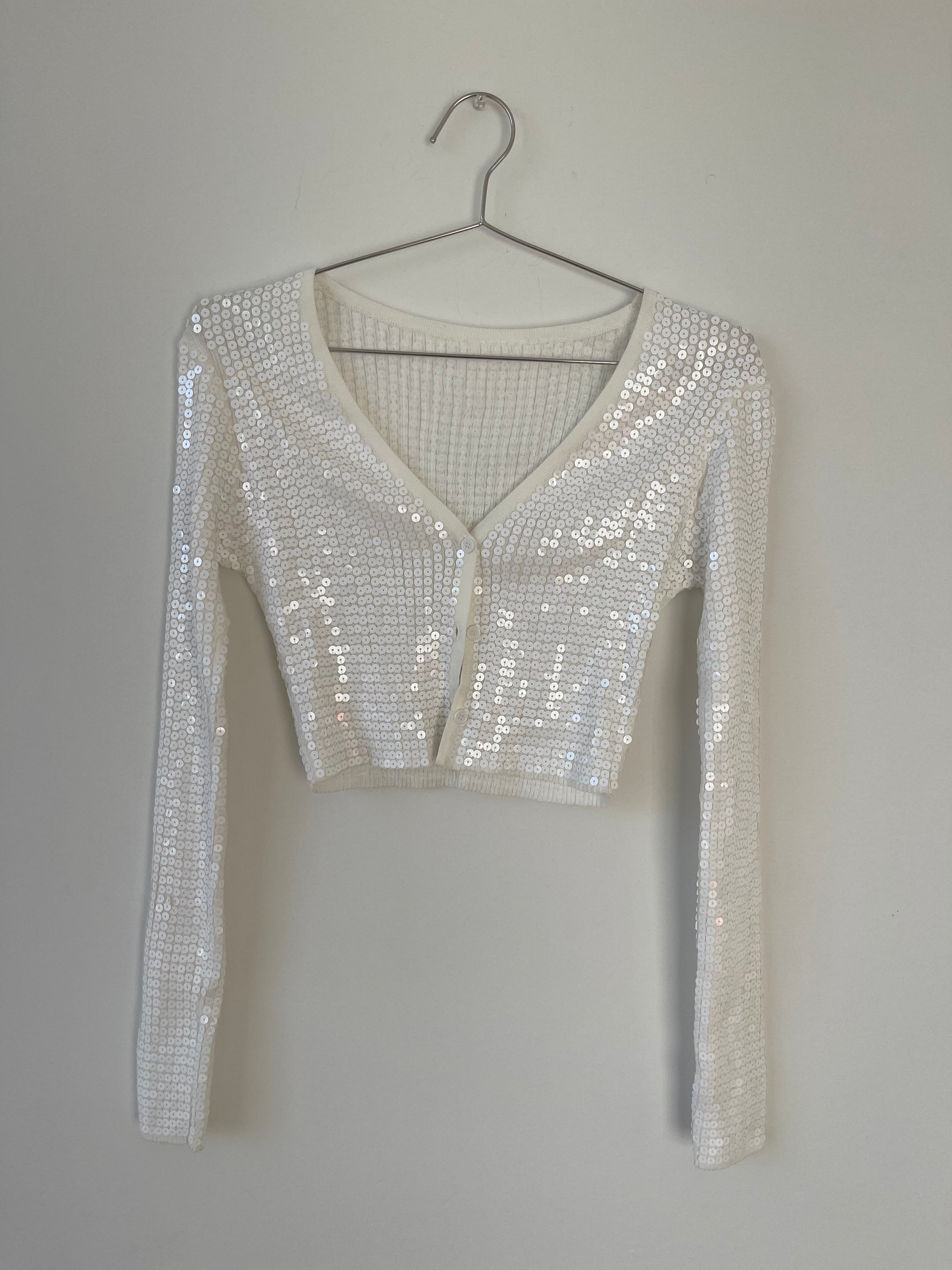 White sequin cropped cardigan
