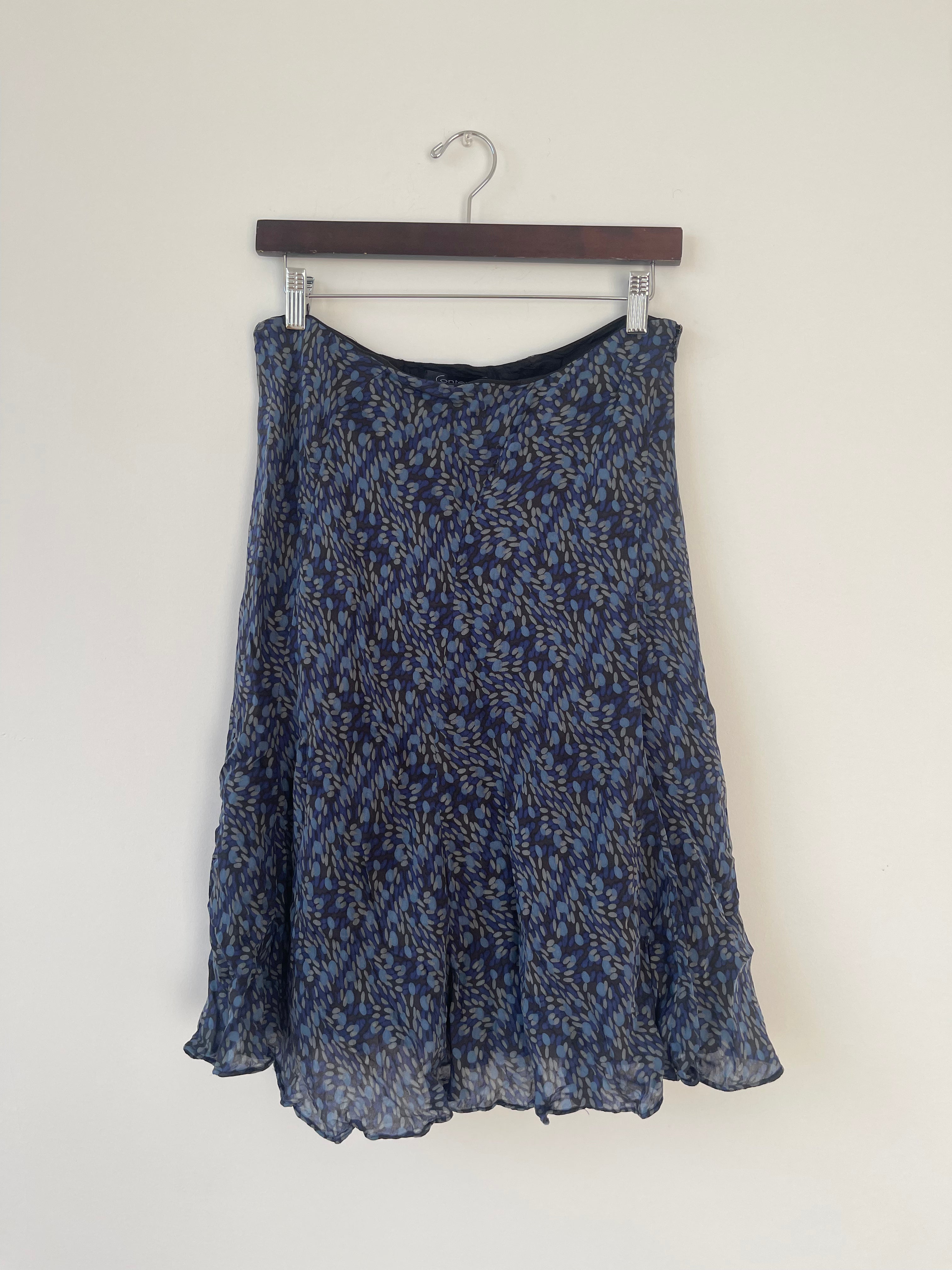 Blue silk midi skirt