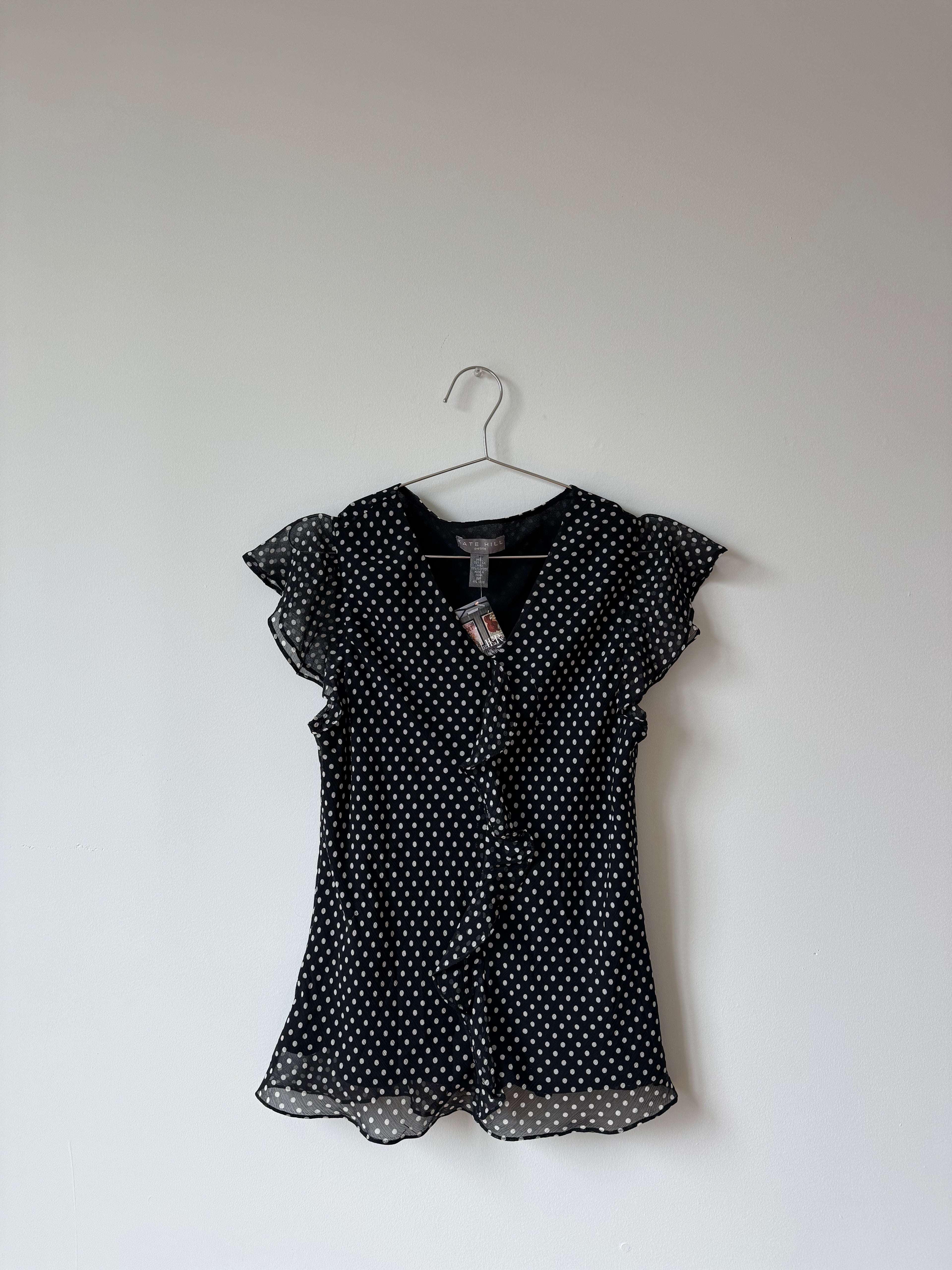 Silk polka dot ruffle top