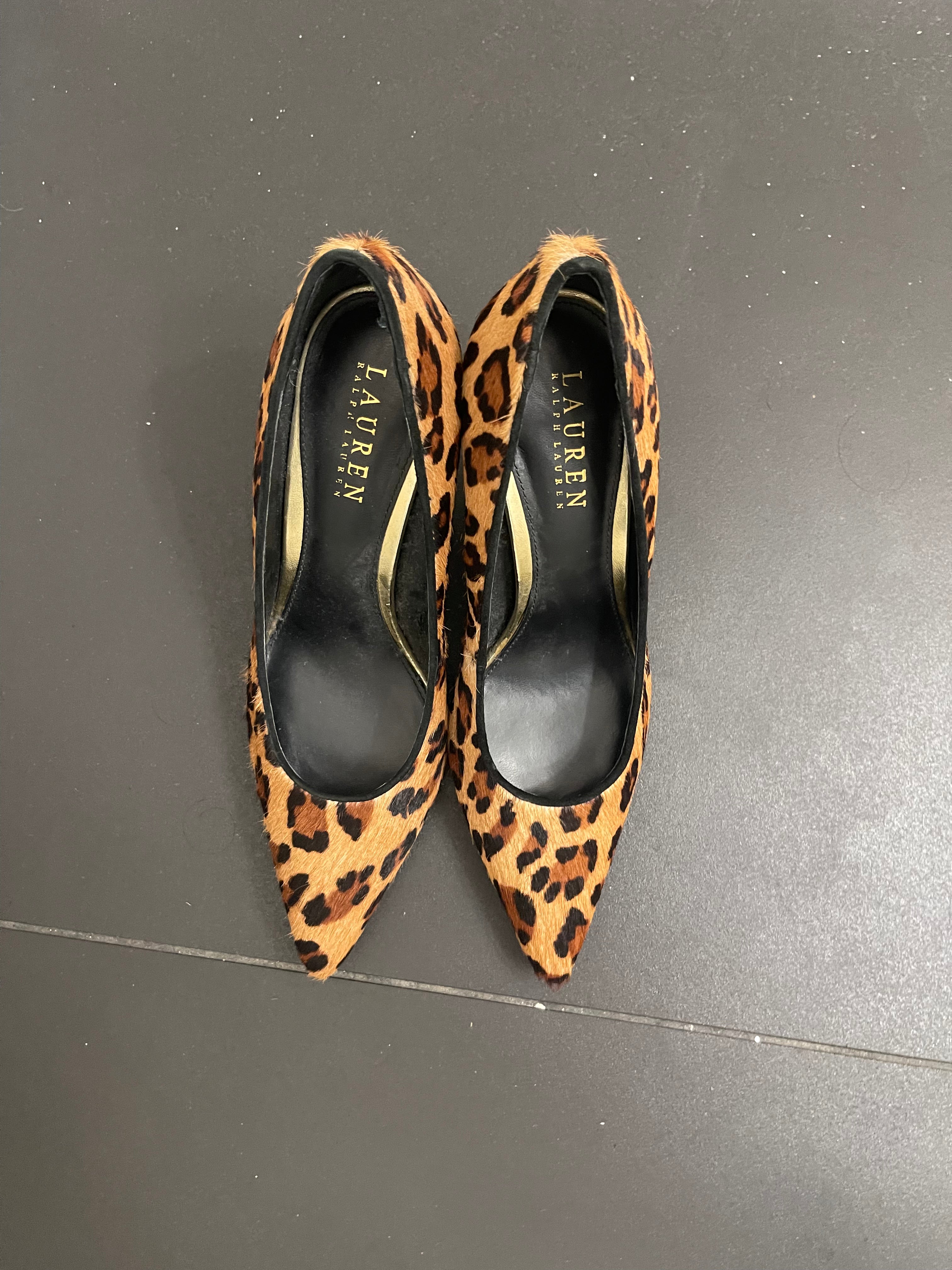 Leopard print pony hair heels