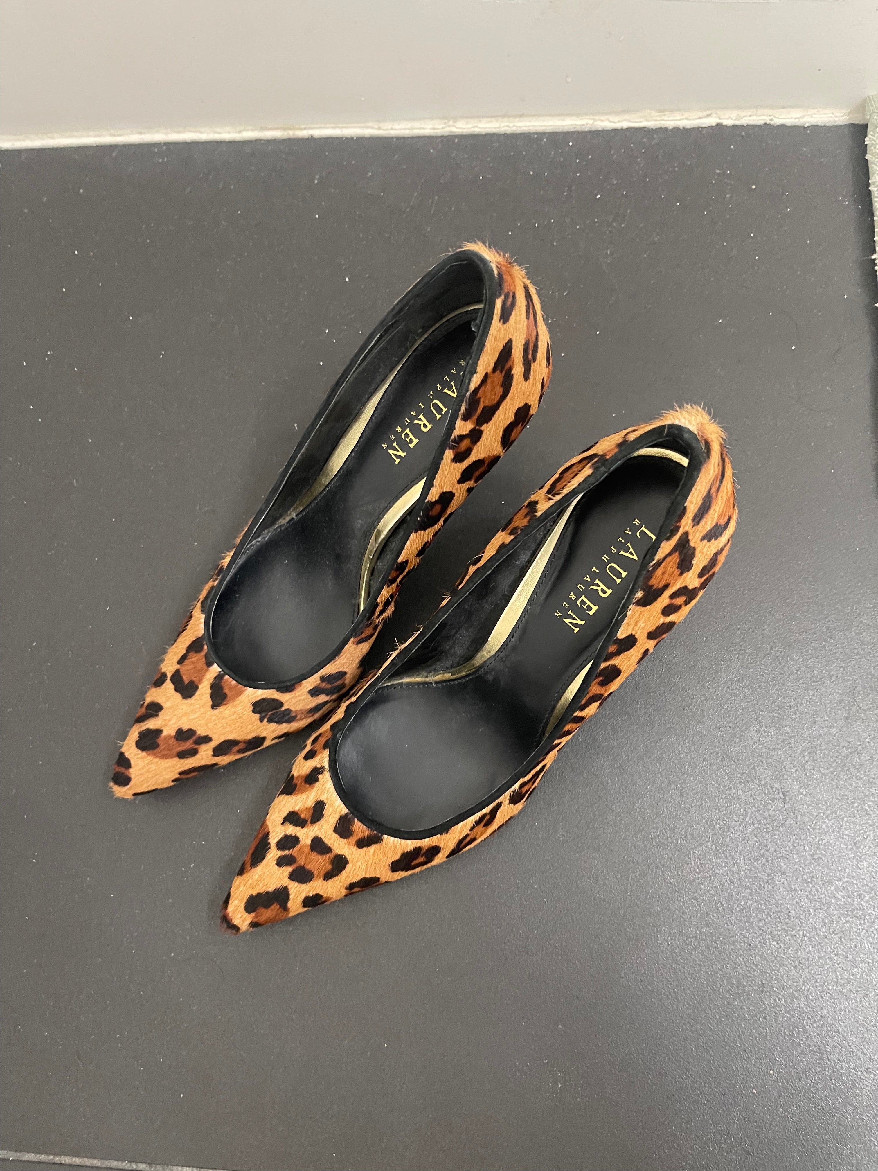 Leopard print pony hair heels