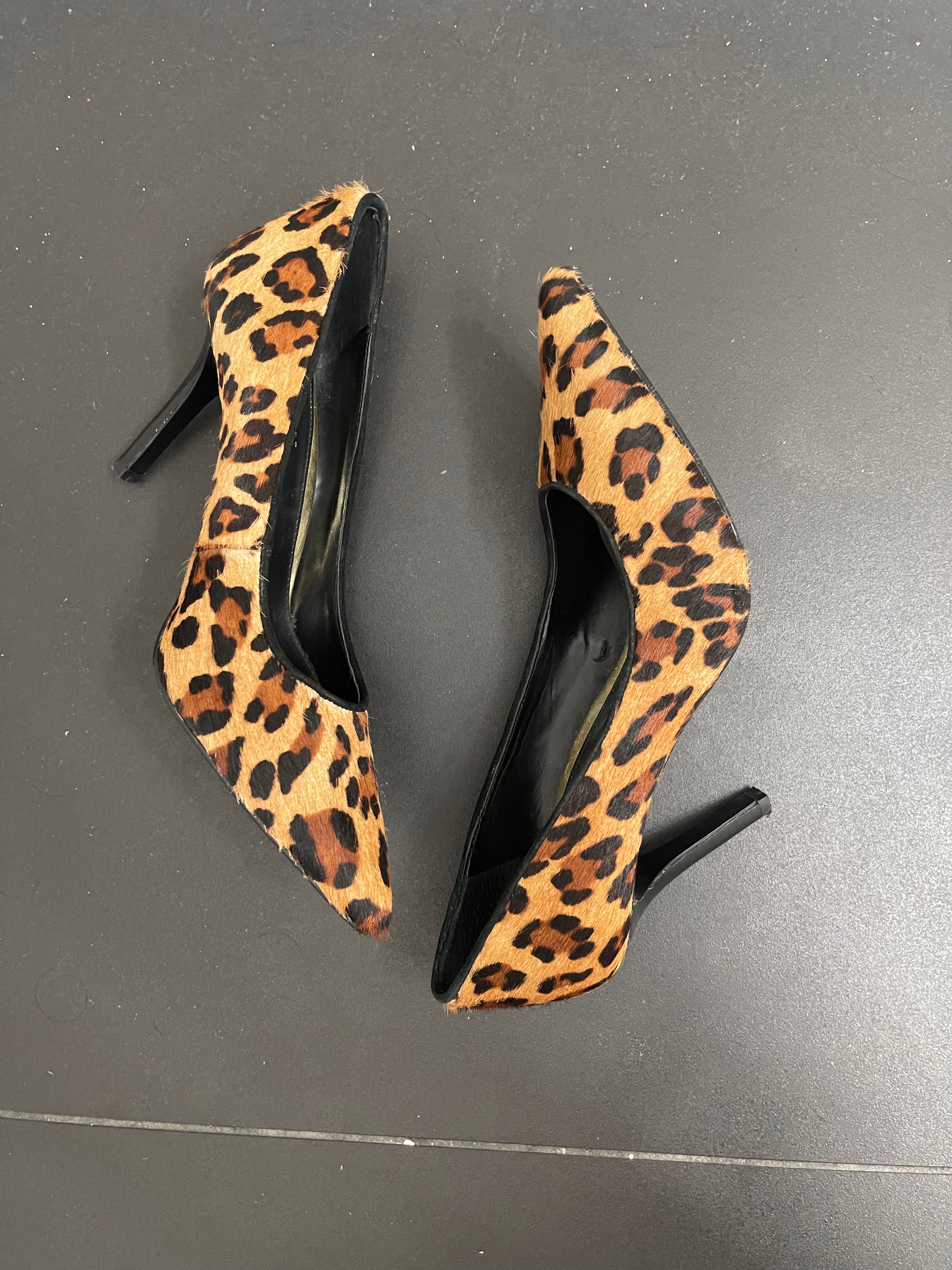 Leopard print pony hair heels