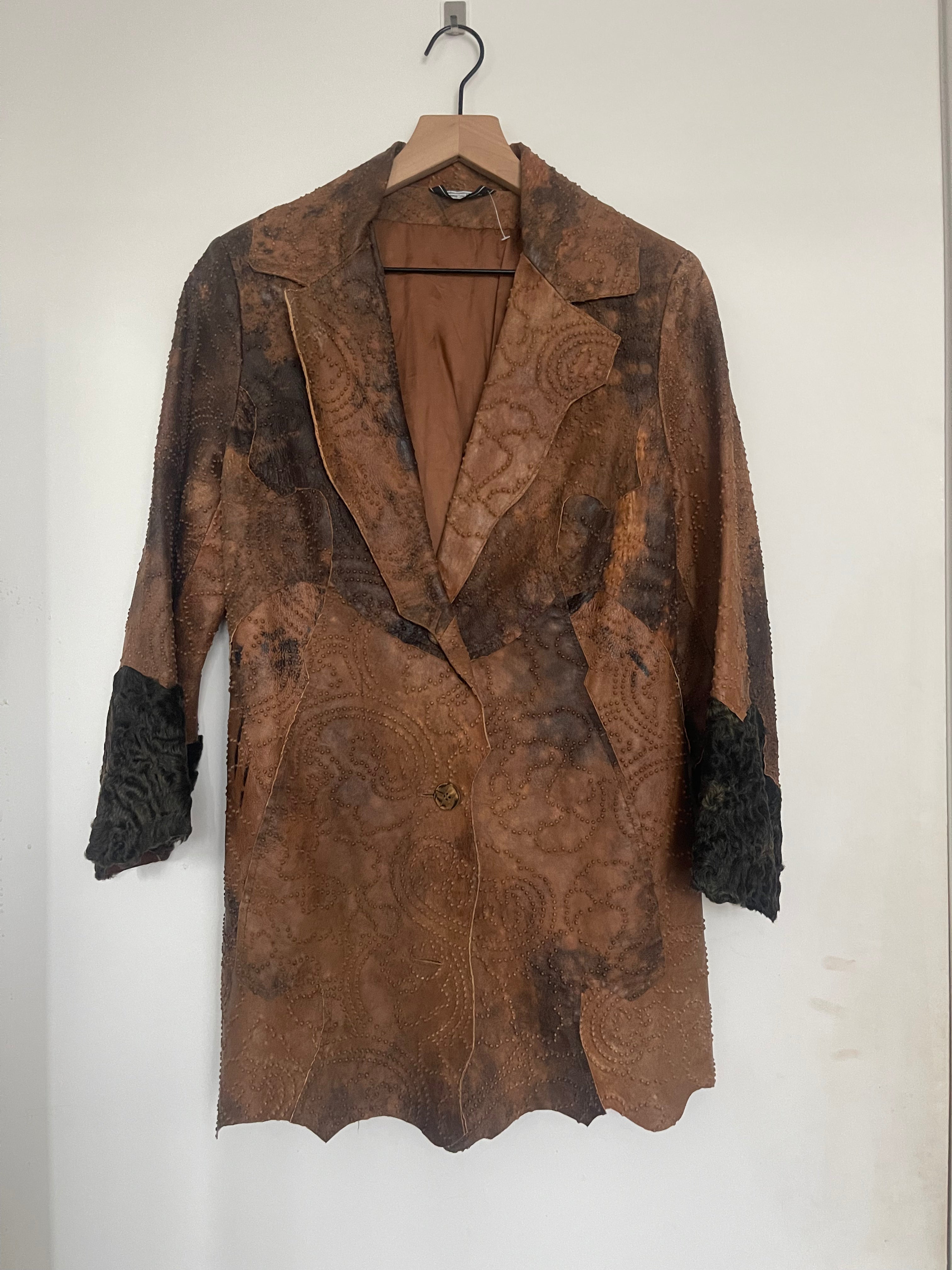 Vintage brown patterned leather blazer