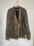 B Lucid gray brown fringe leather jacket