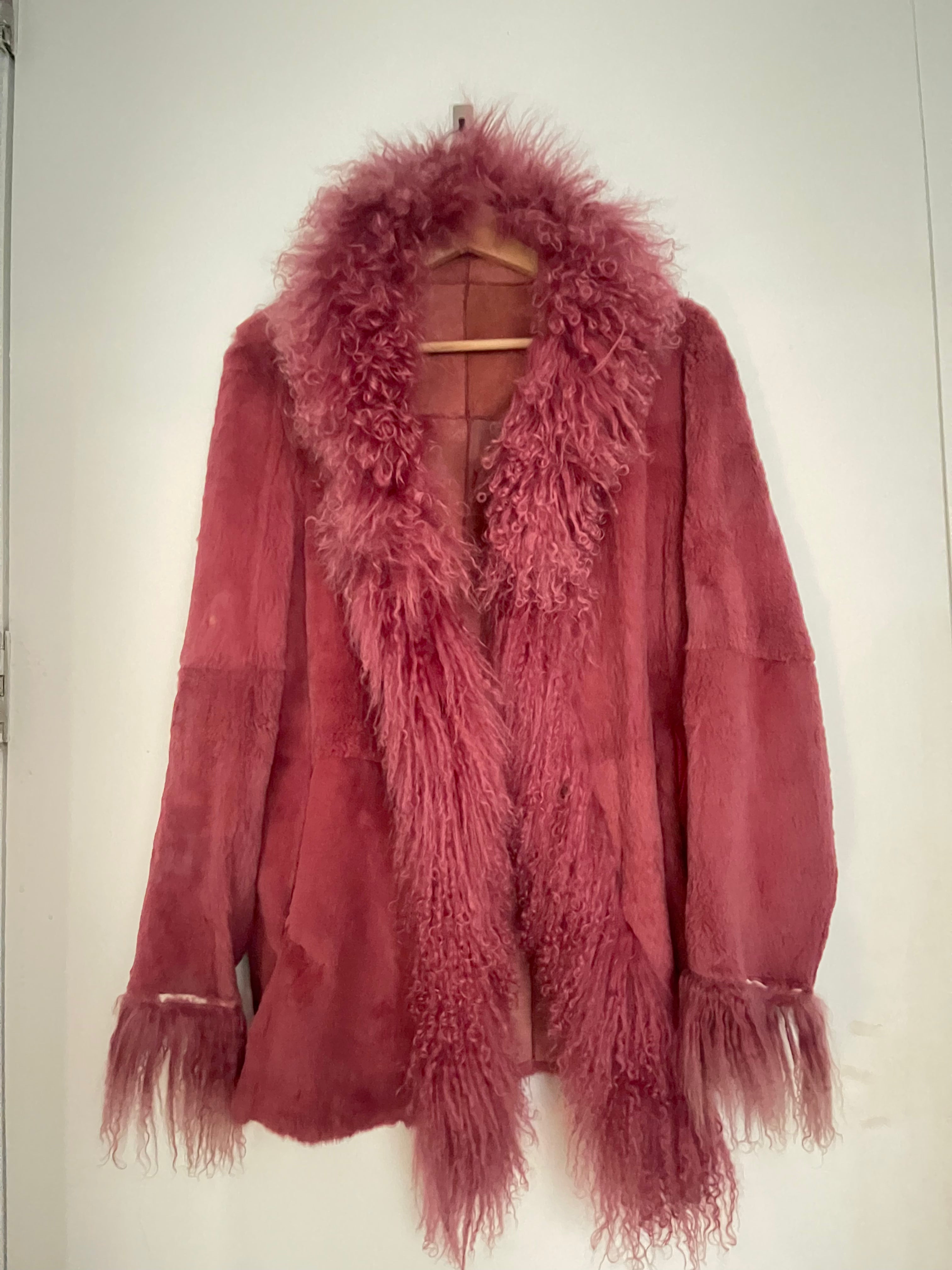 Pink Mongolian & rabbit fur jacket