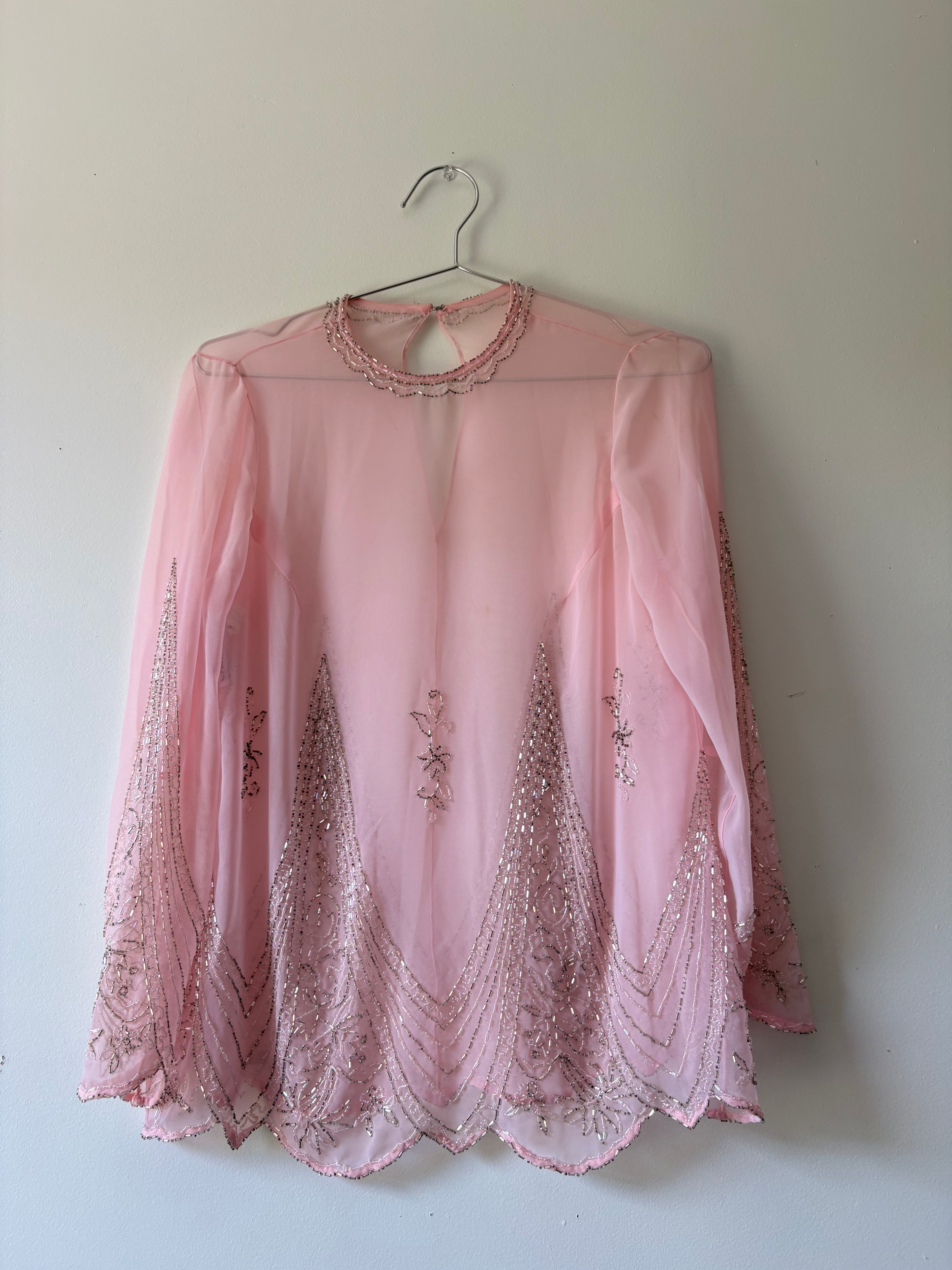 Pink sheer beaded blouse