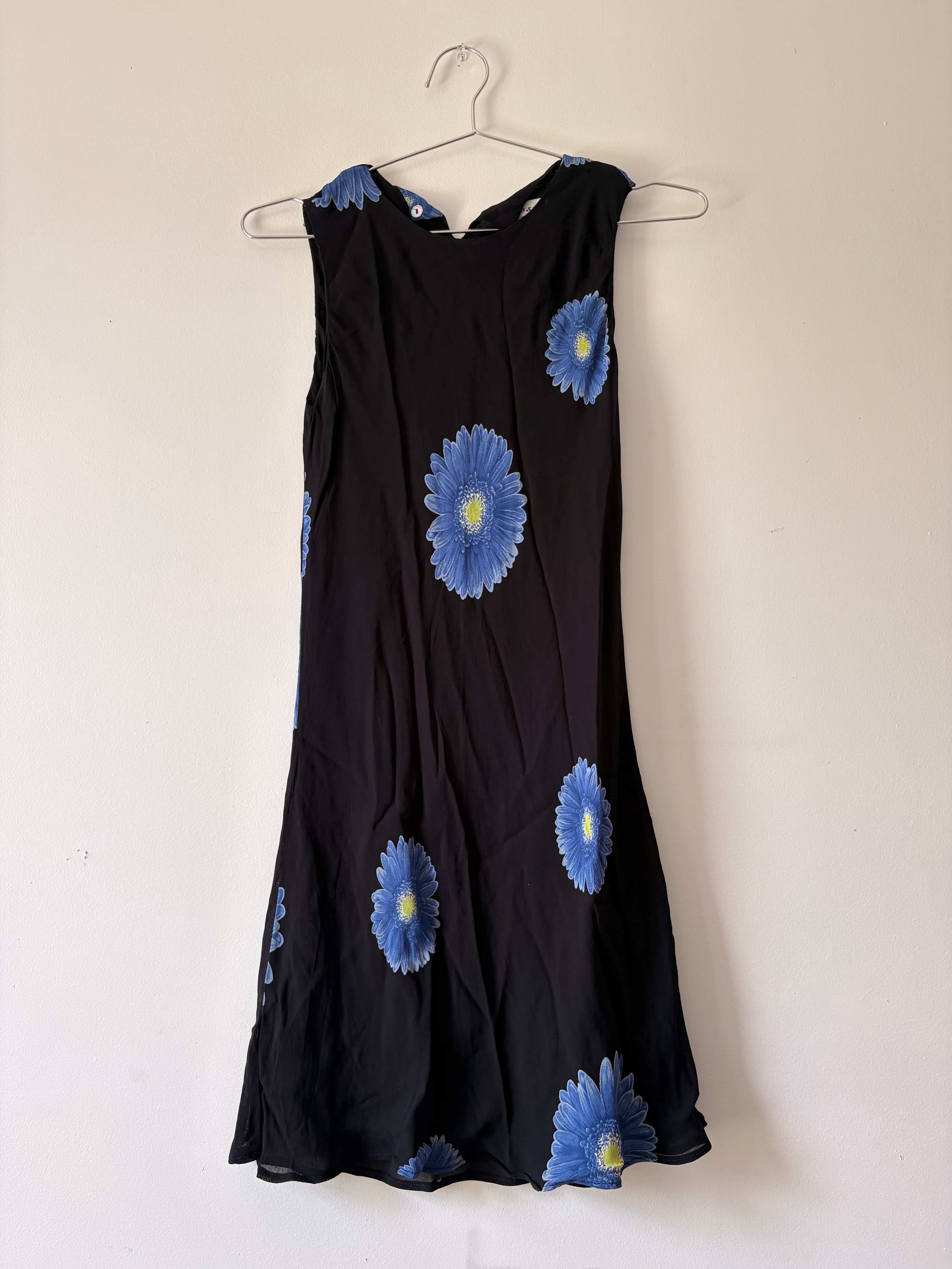Floral print mini black dress