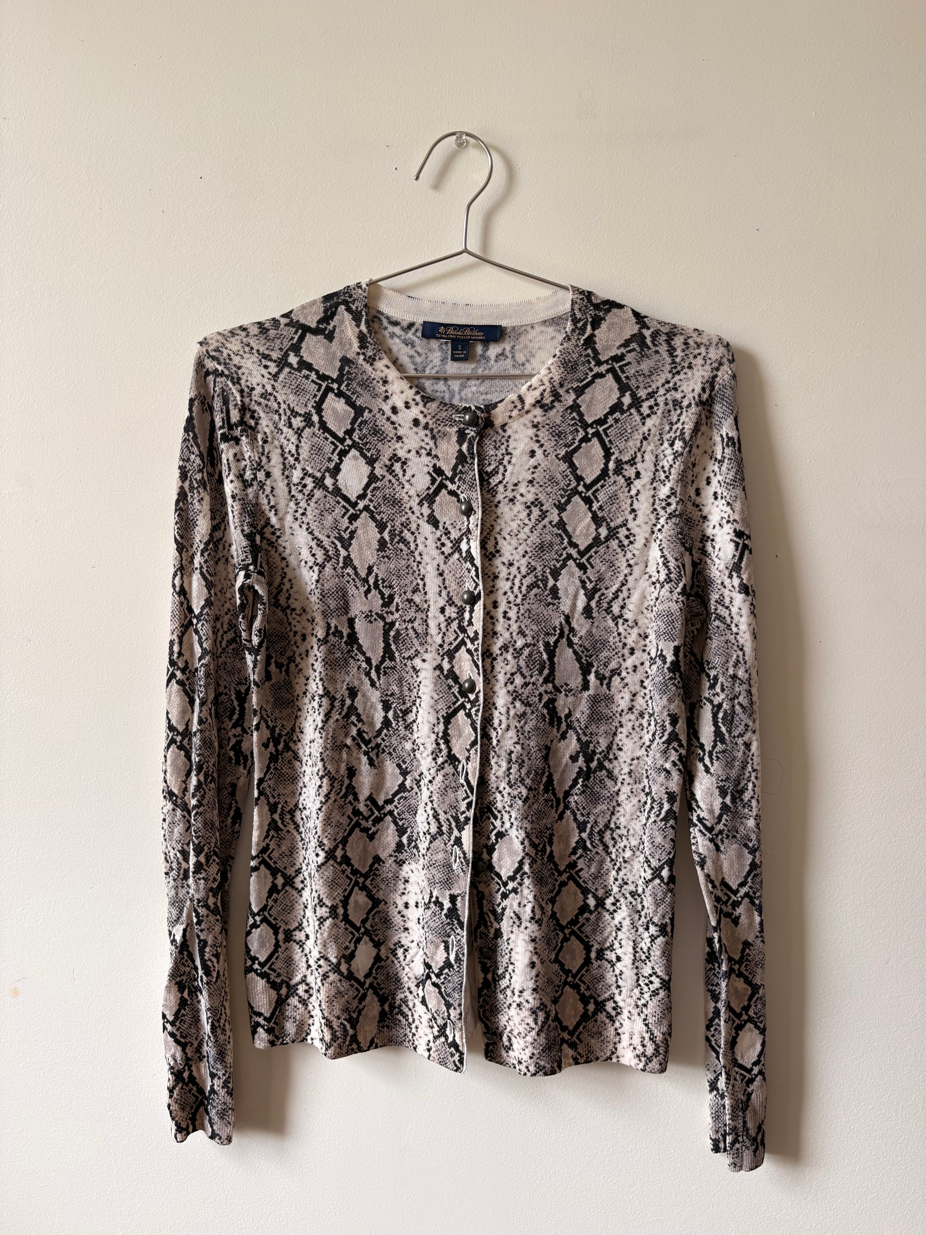 Merino wool snake print cardigan
