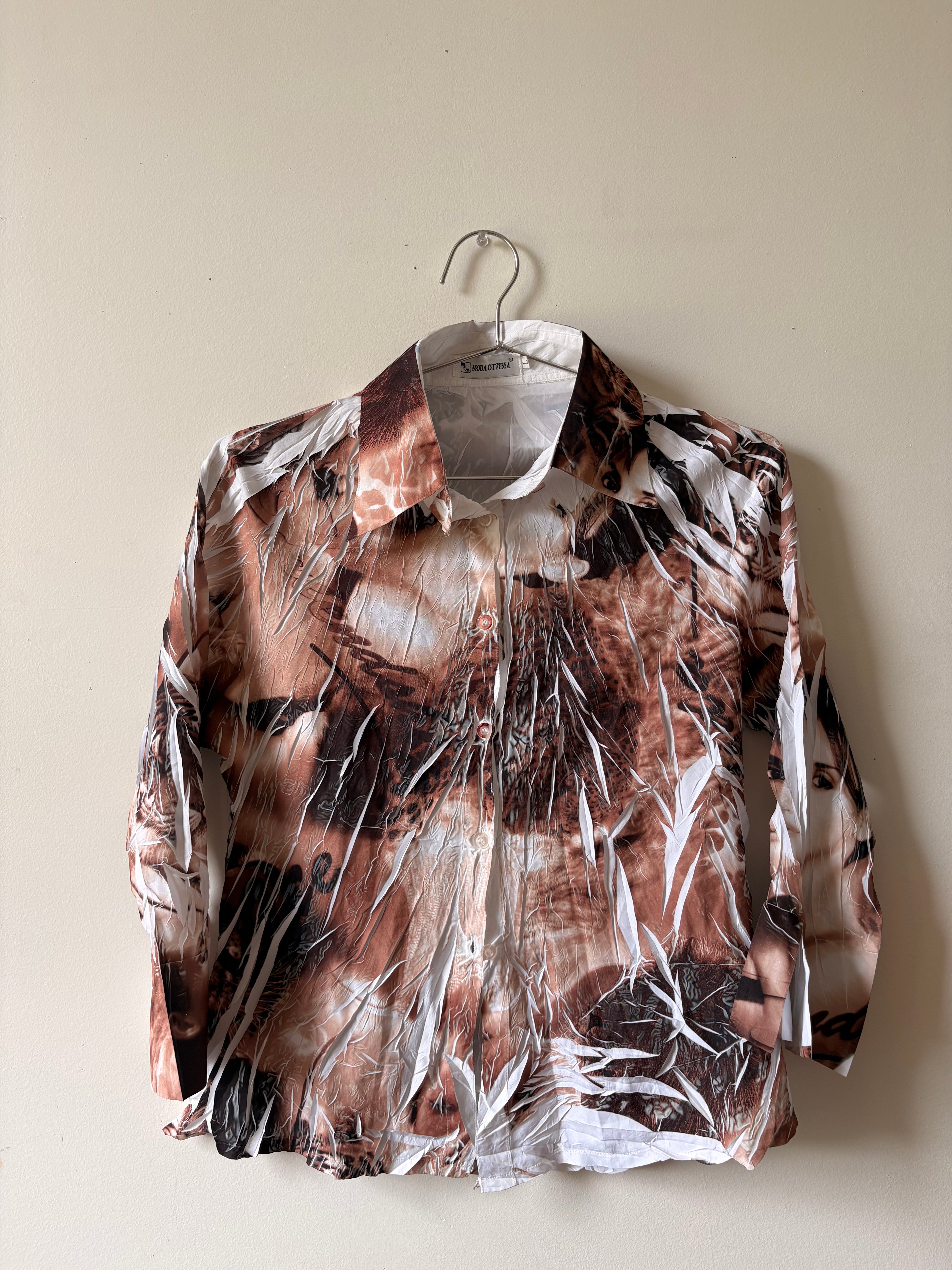 Photographic print button up shirt