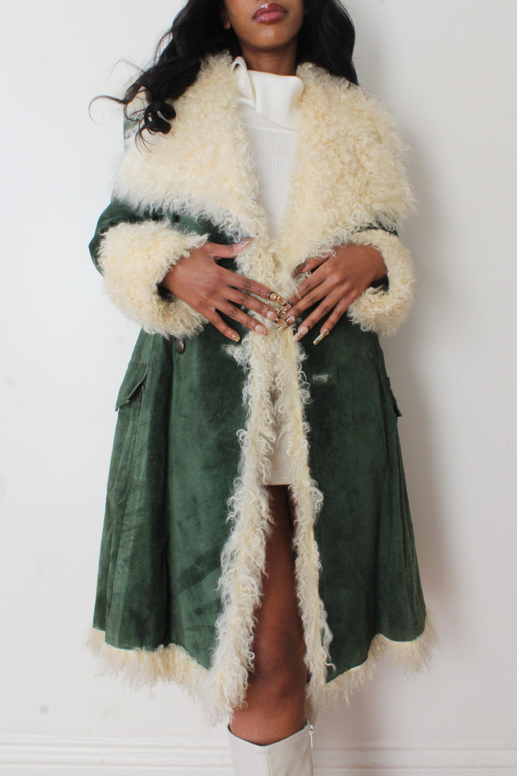 Suede lamb fur coat