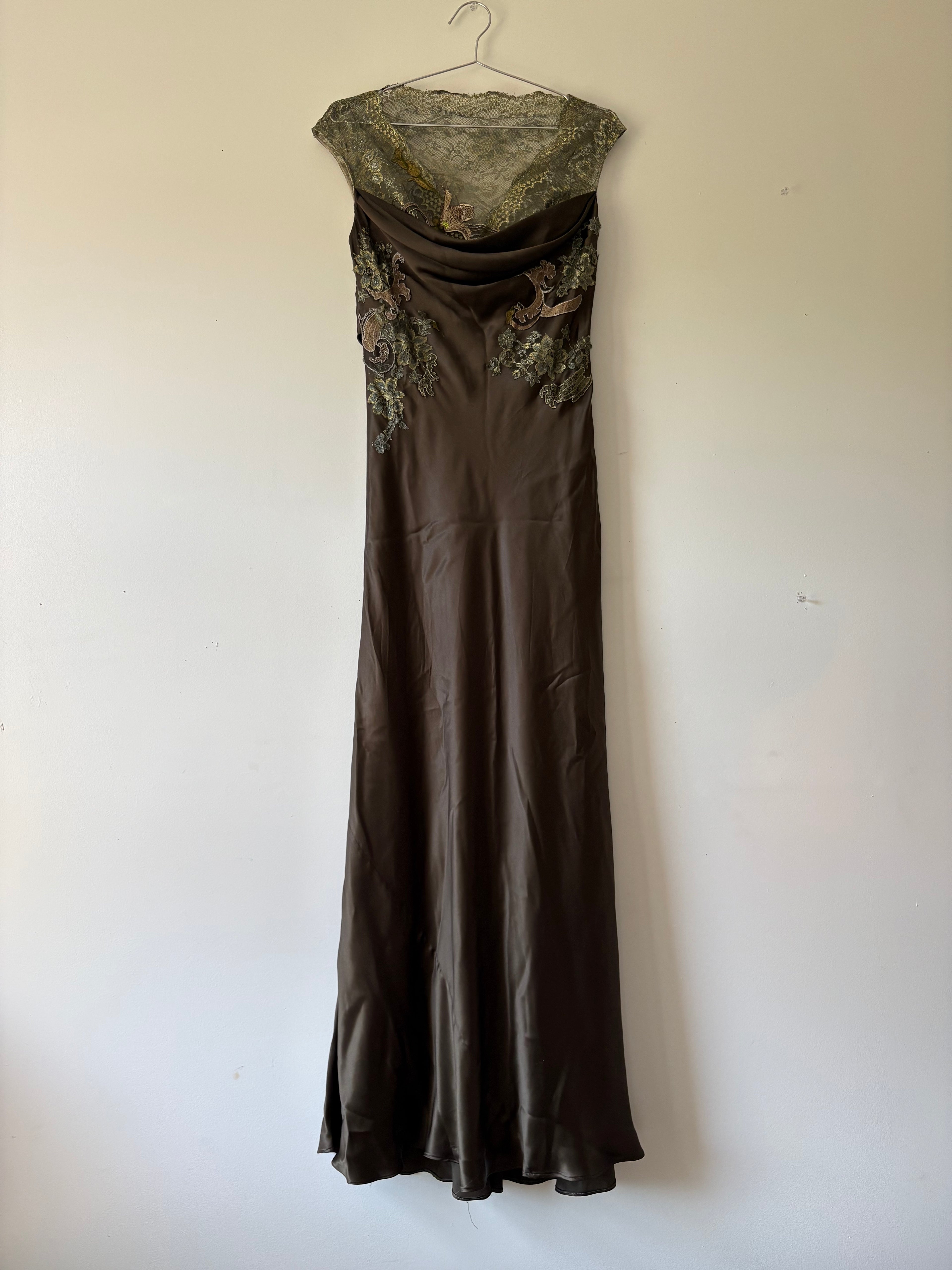 Albert makali green silk slip gown