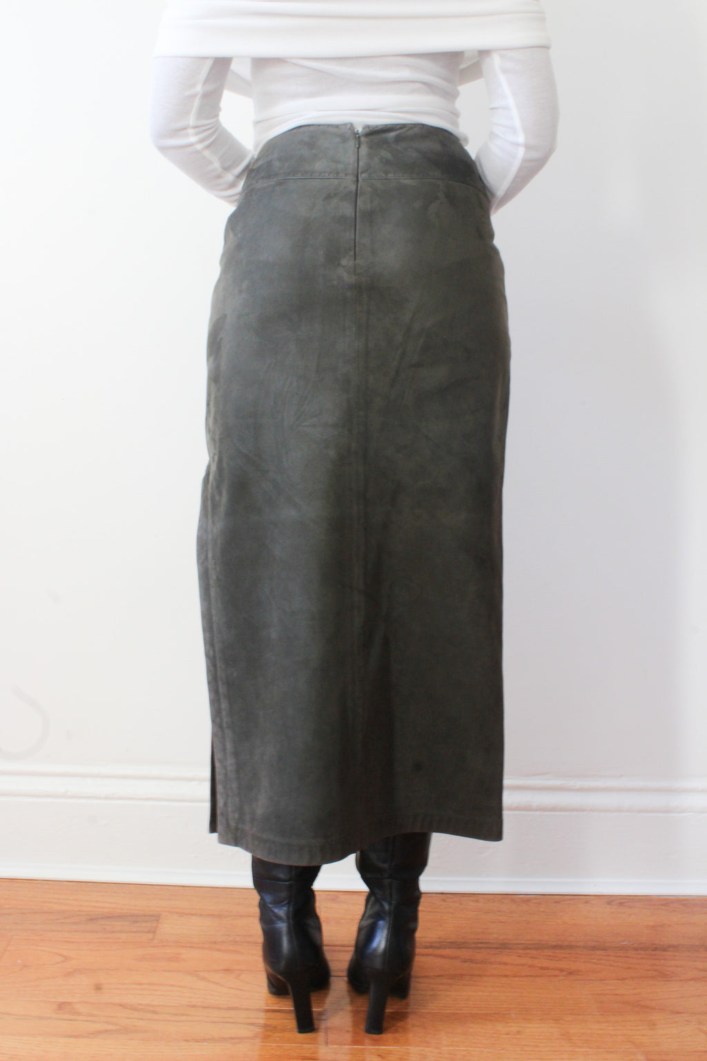 Green suede midi