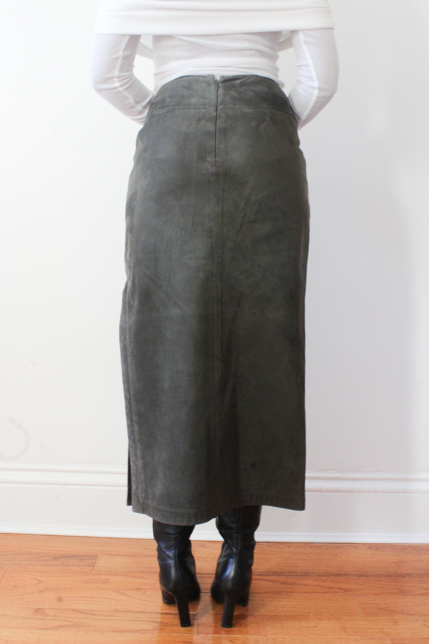 Green suede midi