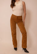Copper lace detailed suede pants