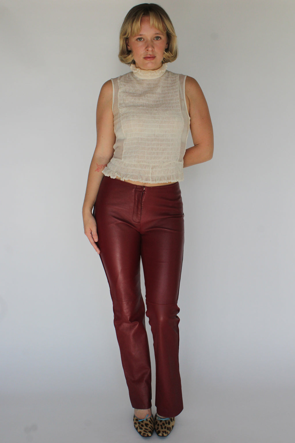 Burgundy leather pants