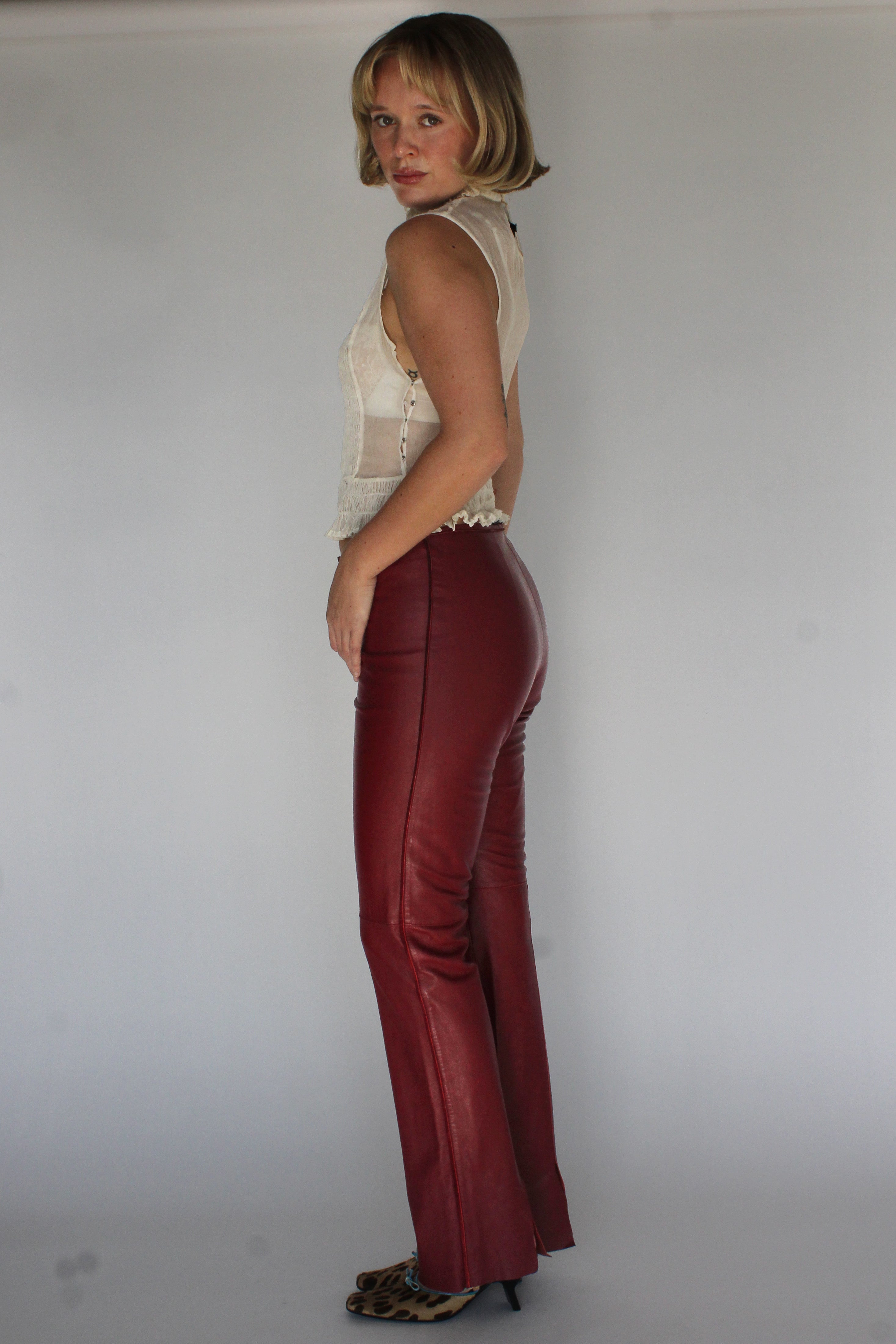 Burgundy leather pants