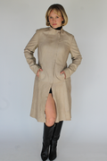 Cream asymmetrical leather coat