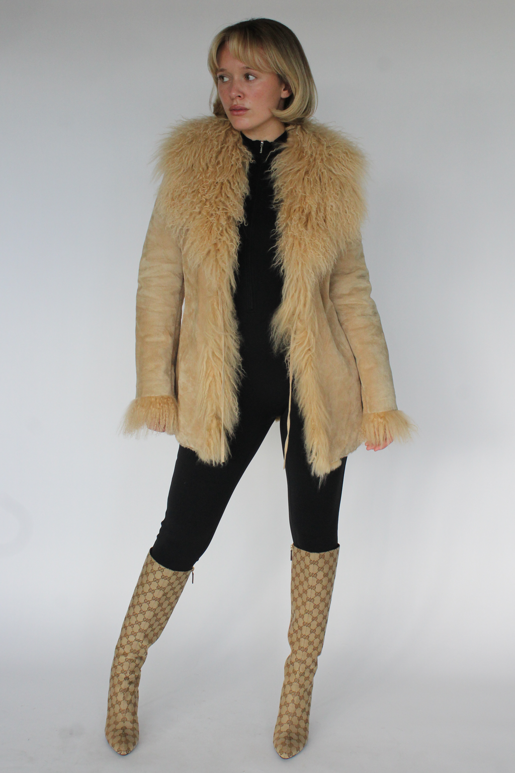 Penny lane mongolian fur suede coat