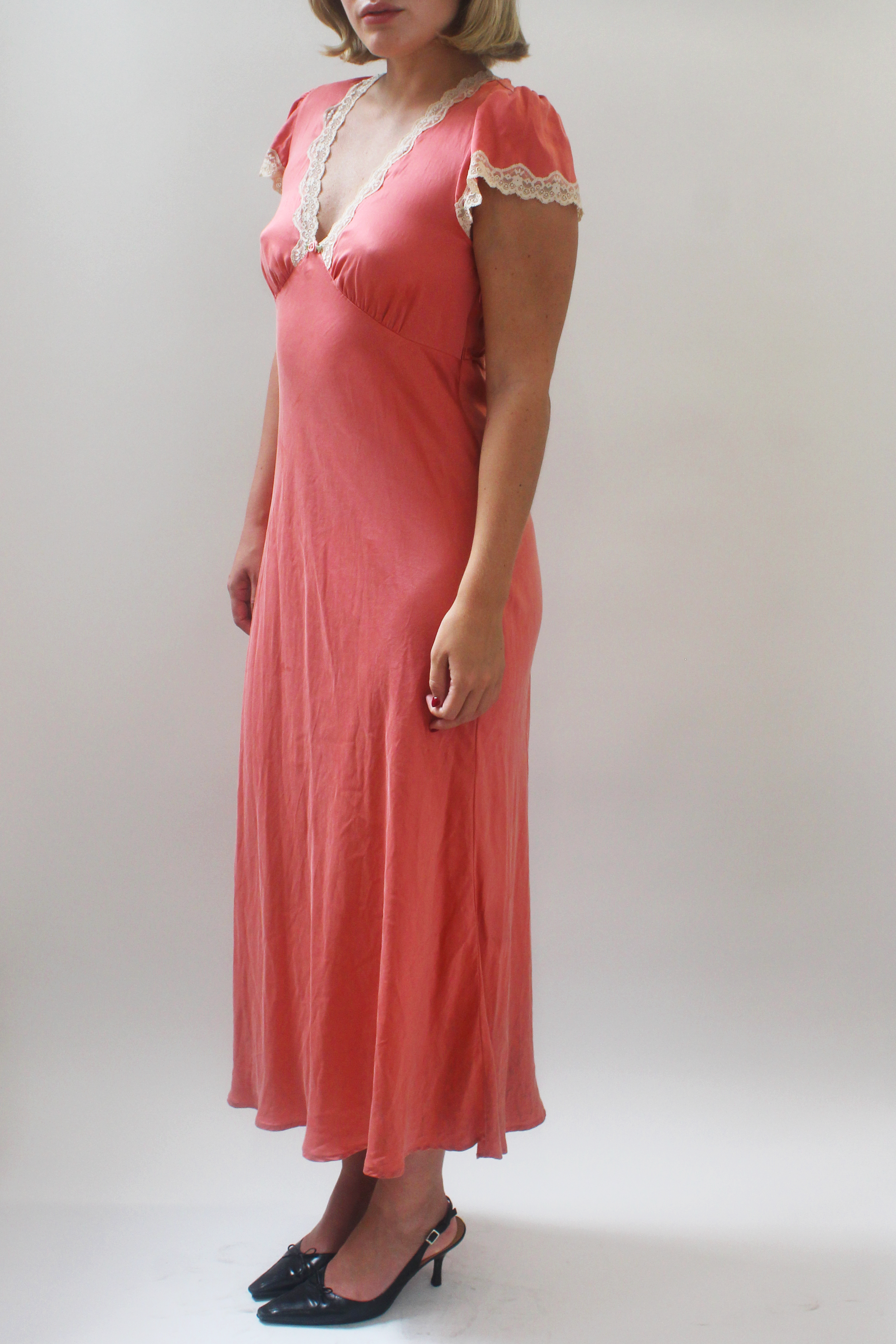 Pink silk lace maxi dress