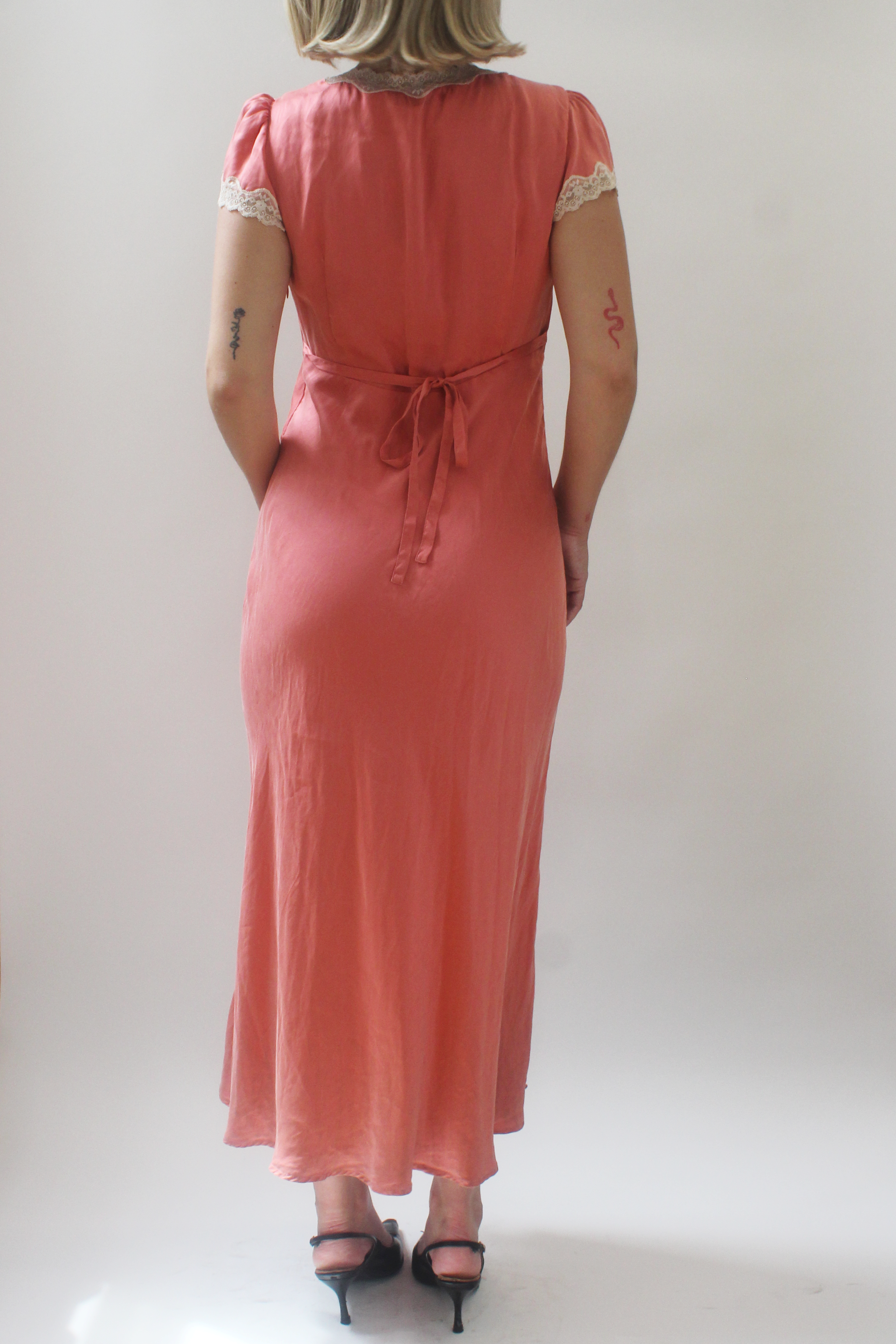 Pink silk lace maxi dress