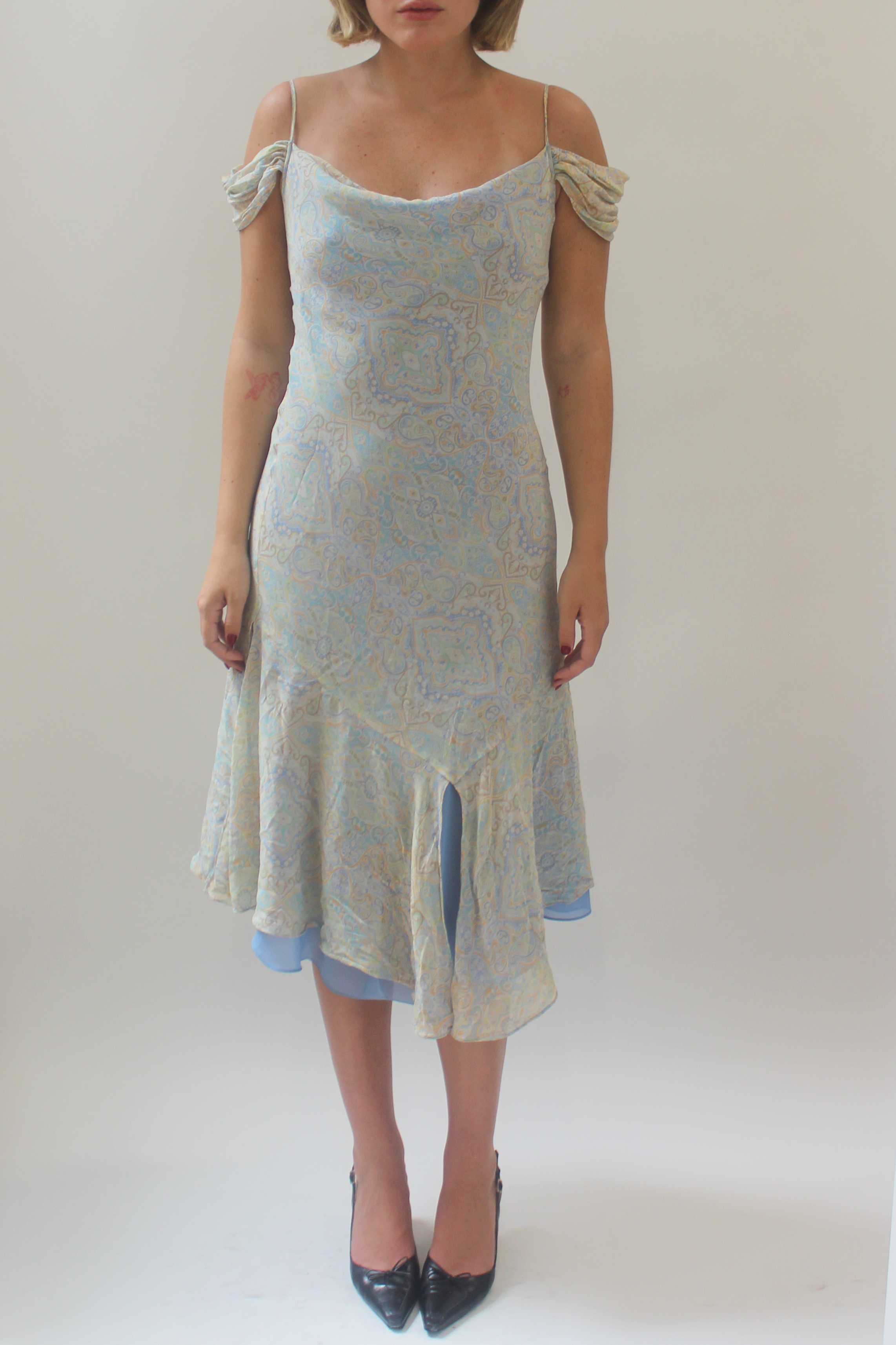 Blue paisley silk dress
