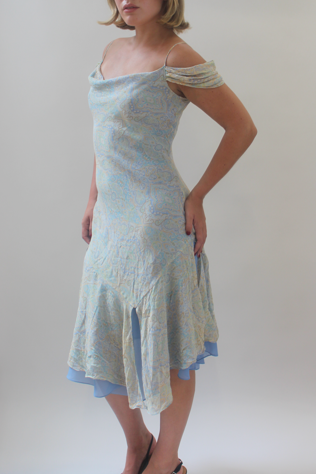 Blue paisley silk dress