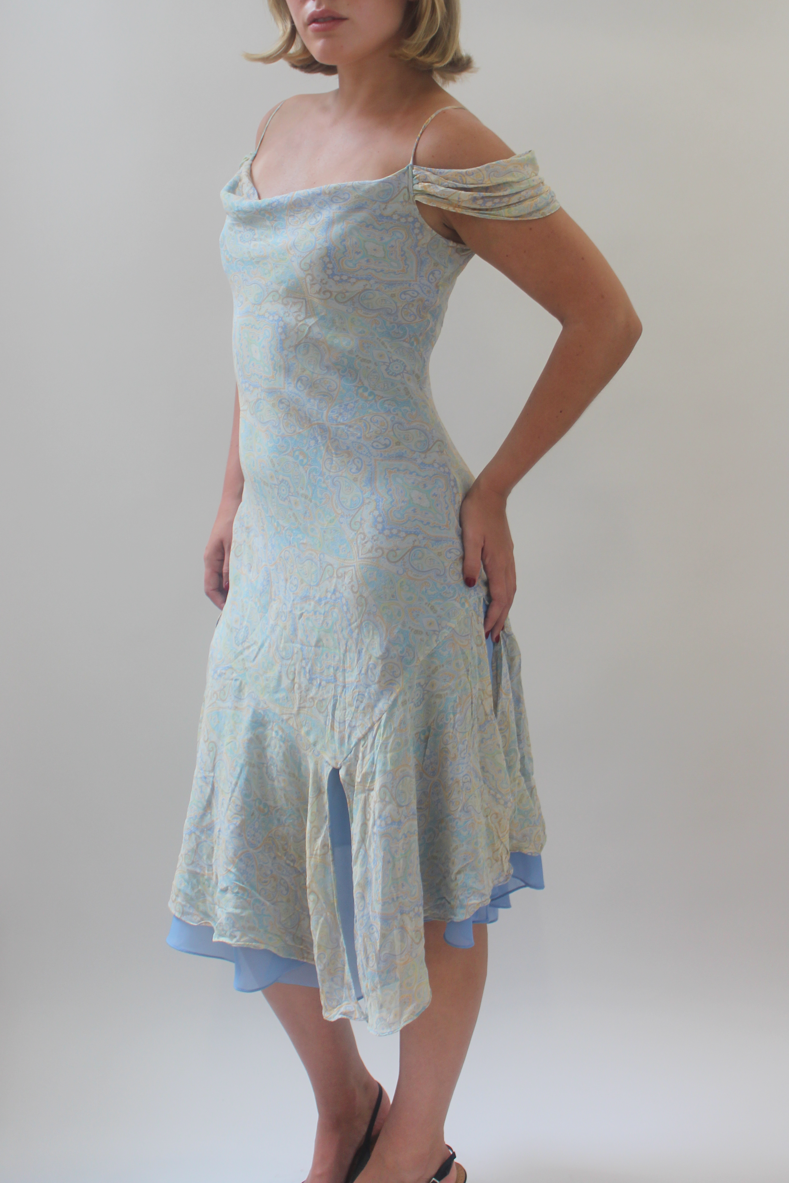 Blue paisley silk dress