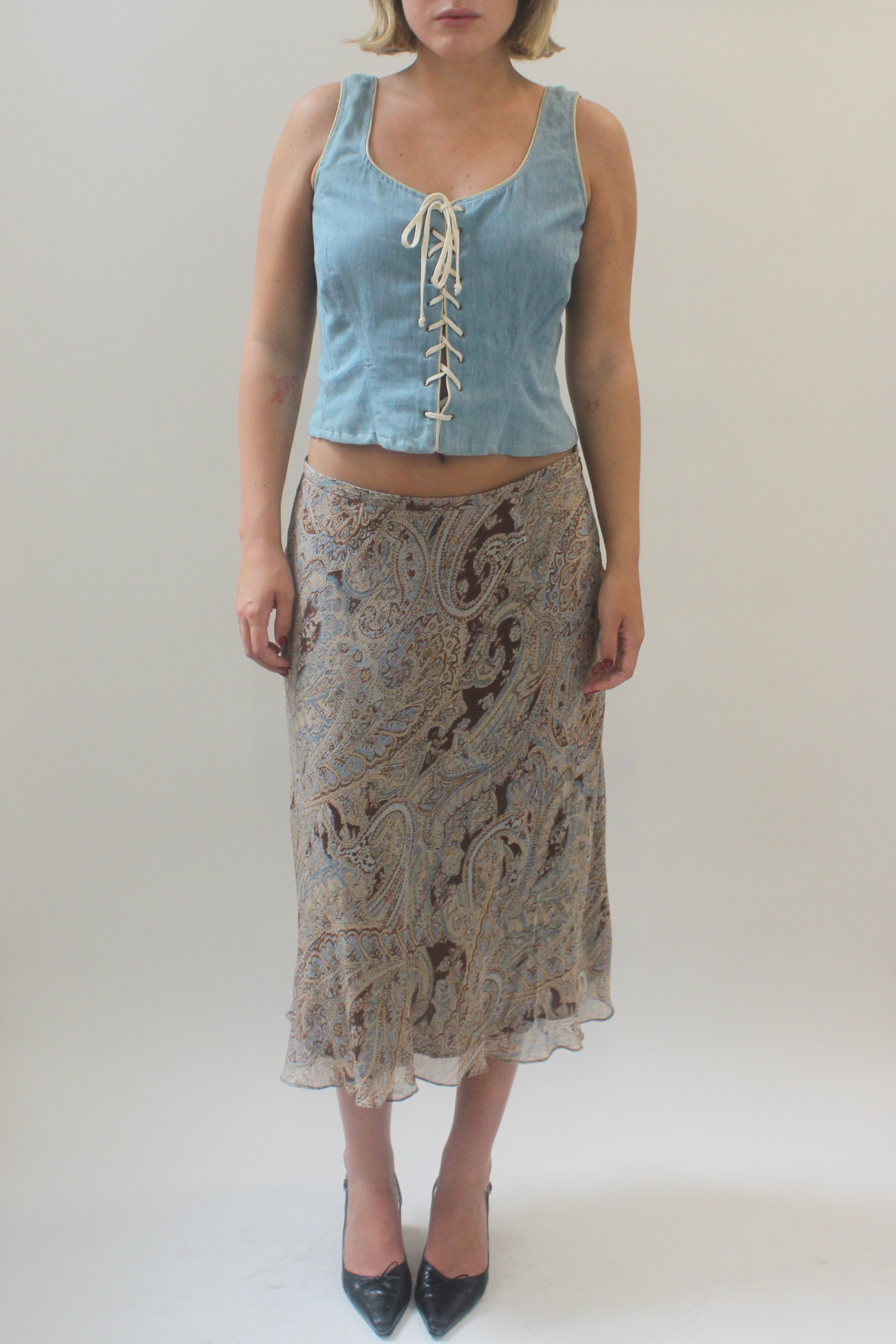 Silk paisley midi skirt
