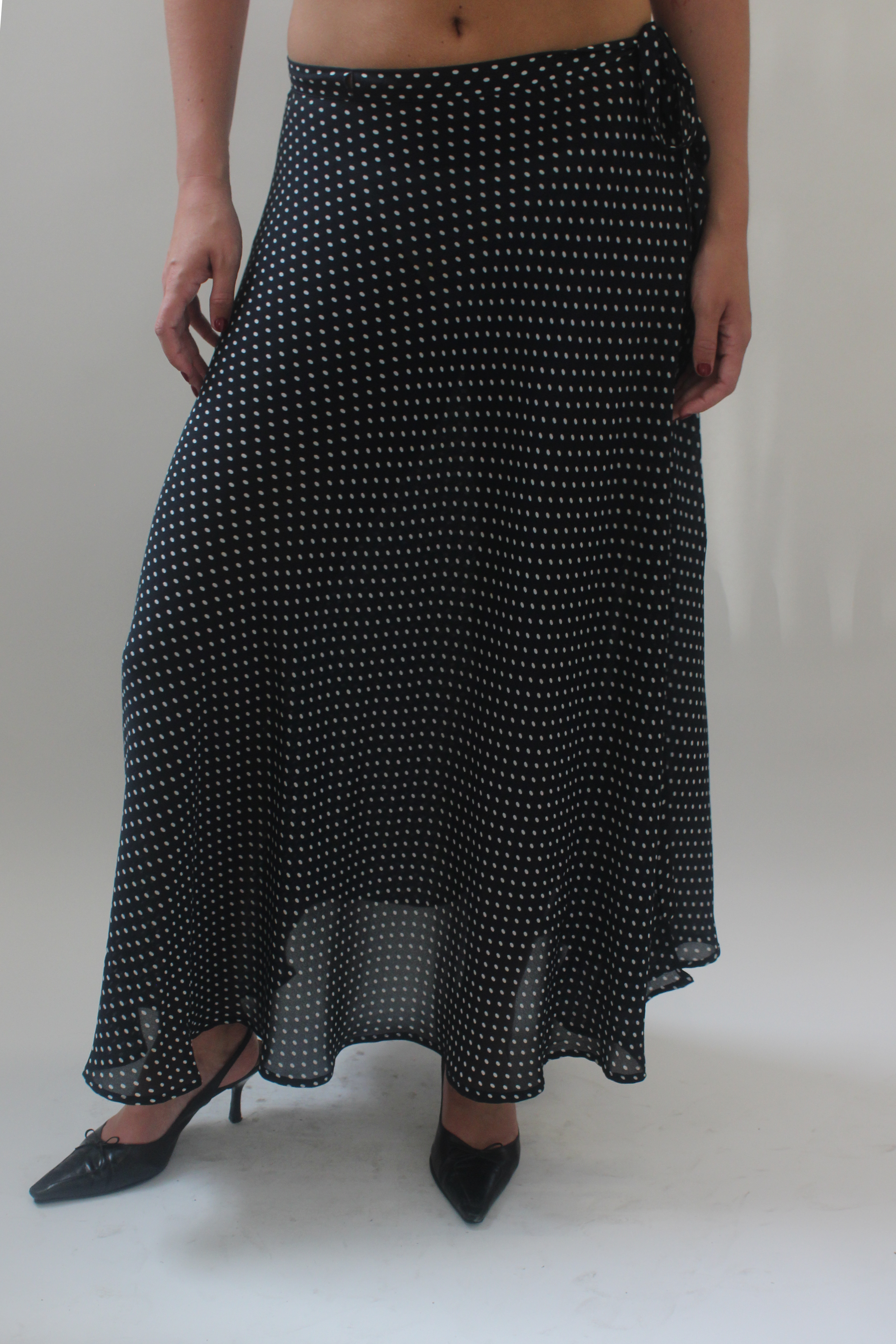 Polka dot maxi wrap skirt